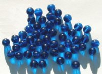 50 8mm Round Transparent Dark Aqua Glass Beads